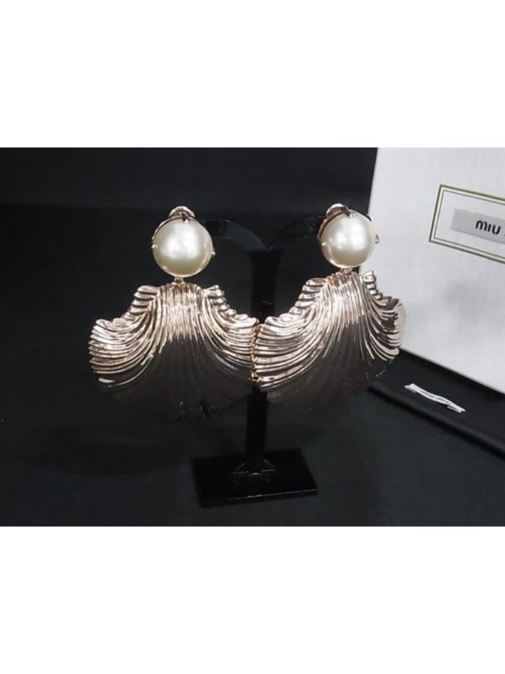 Miu Miu New Pearl Shell Clip on Earrings Champagne Gold